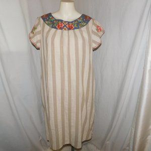 I Love Dress Bohemian Embroidered Linen Cotton NWT